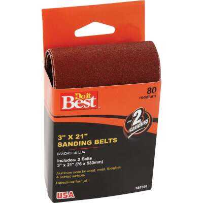 Do it Best 3 In. x 21 In. 80 Grit Heavy-Duty Sanding Belt (2-Pack)